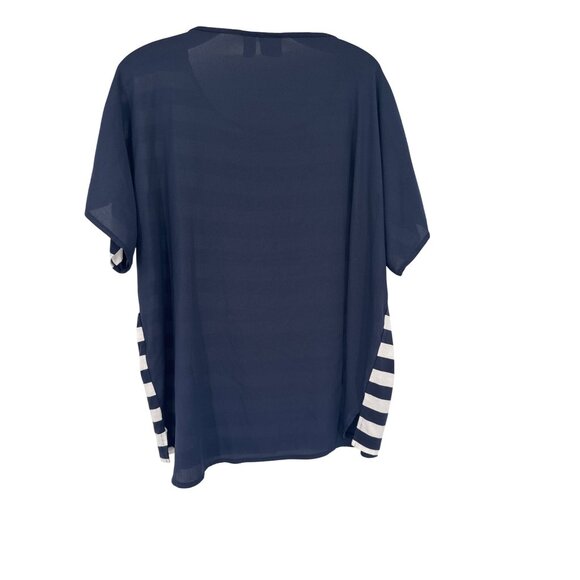 Chicos 2 top shirt Navy Blue White Striped Rayon Blend size large - Picture 3 of 4